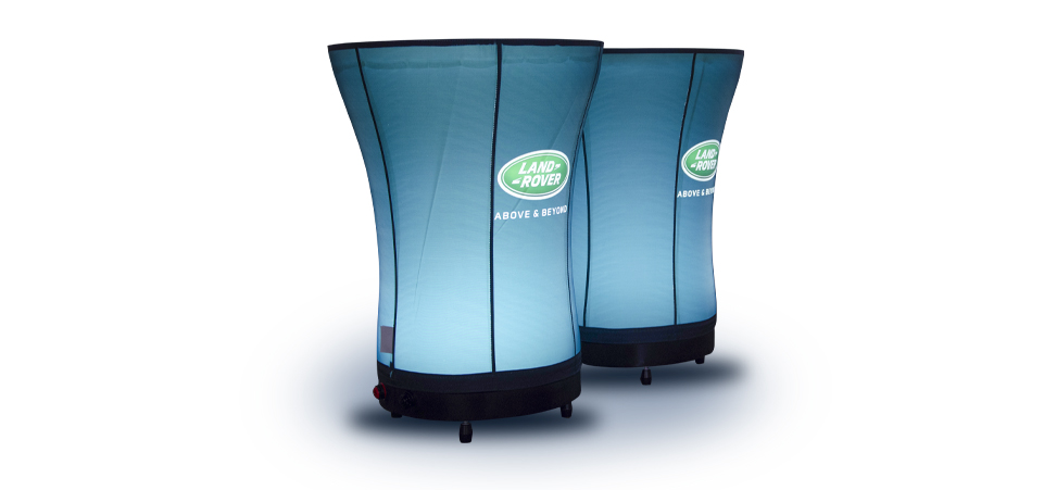 Illuminated inflatable tables made for Land Rover - inflatable event furniture